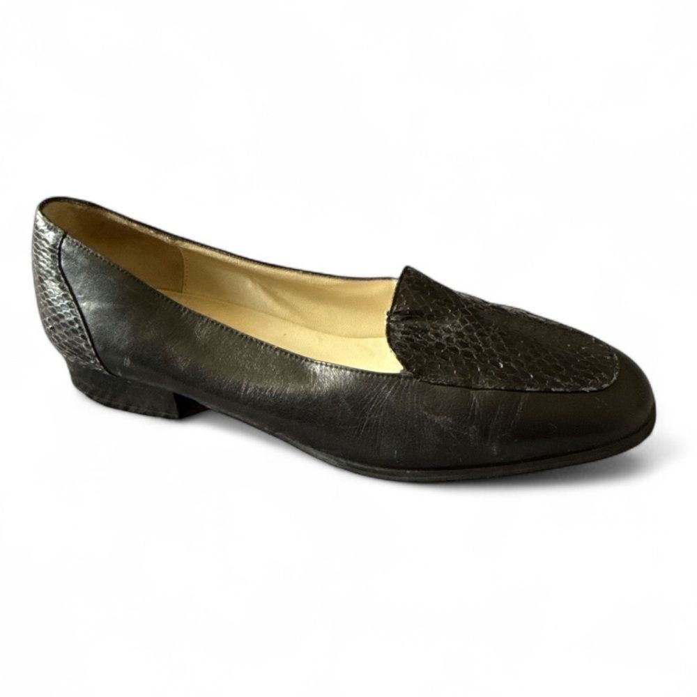 Nordstrom Black Textured Leather Loafers Slip On Flat Shoes Size 8.5‎